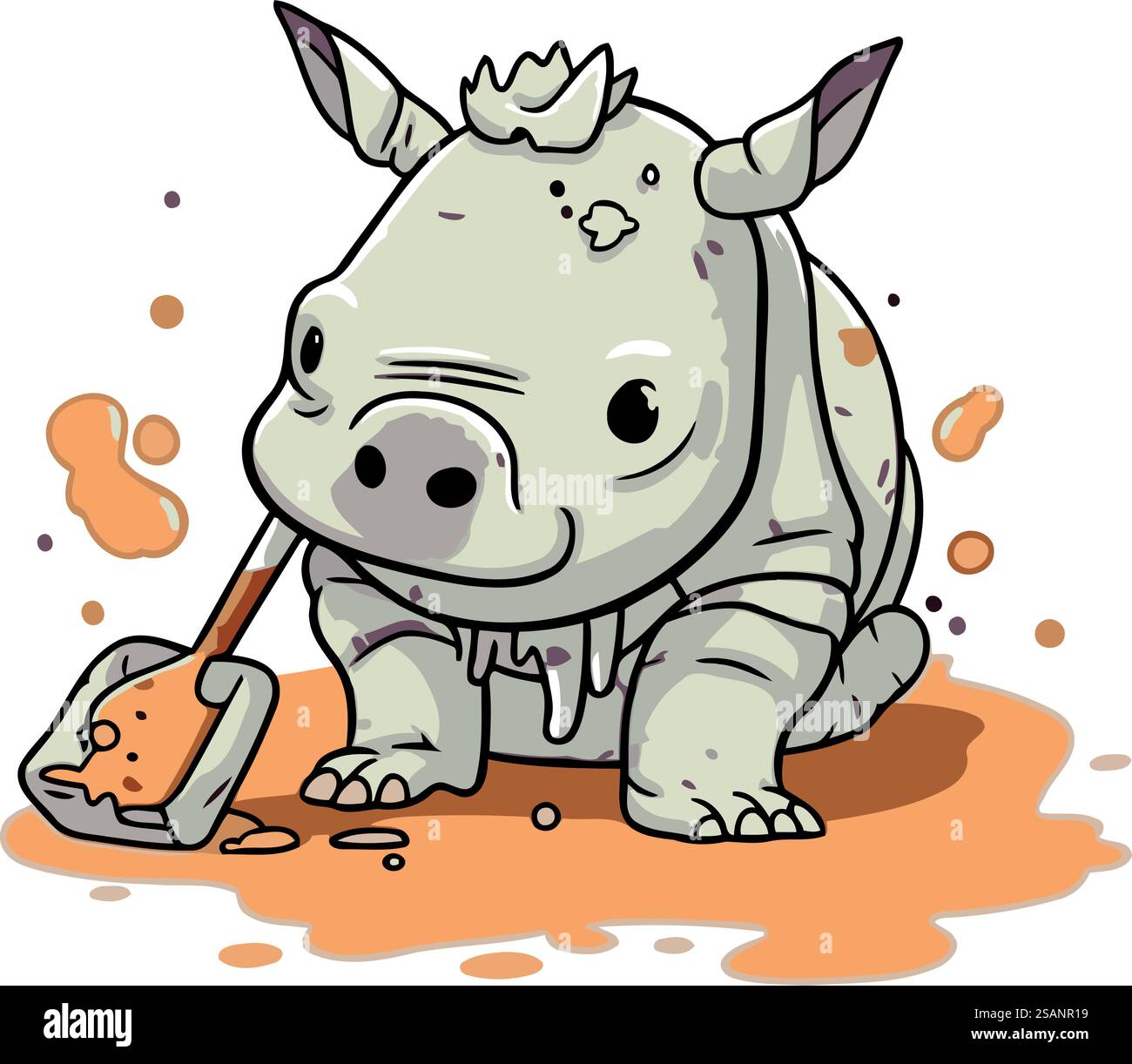 Rhinocéros de dessin animé avec une pelle. Illustration vectorielle. Illustration de Vecteur