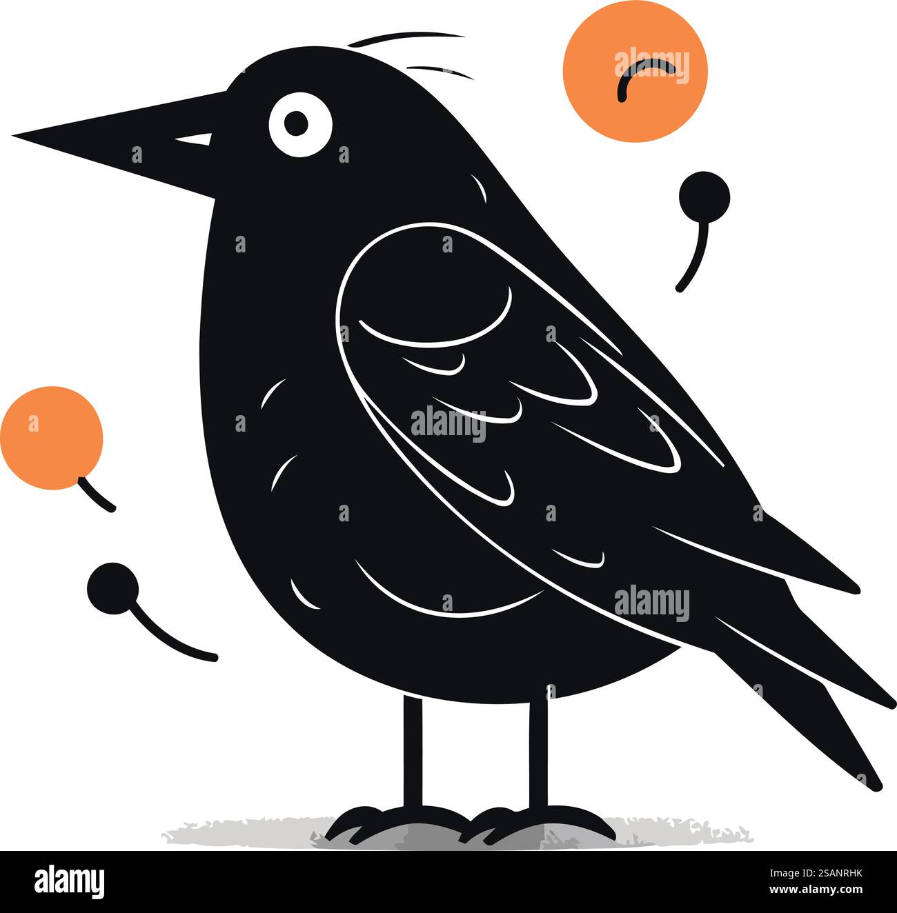 Illustration vectorielle Crow. Personnage de dessin animé mignon. Noir et blanc. Illustration de Vecteur