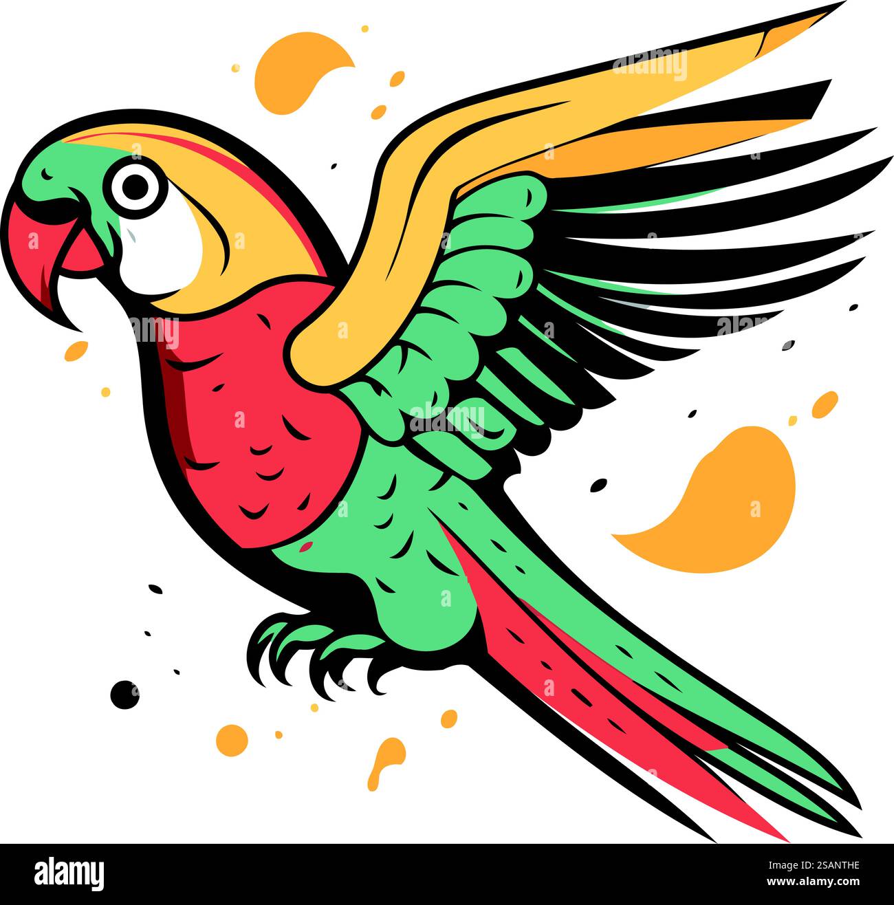 Perroquet coloré avec des ailes ouvertes. Illustration vectorielle dessinée à la main. Illustration de Vecteur