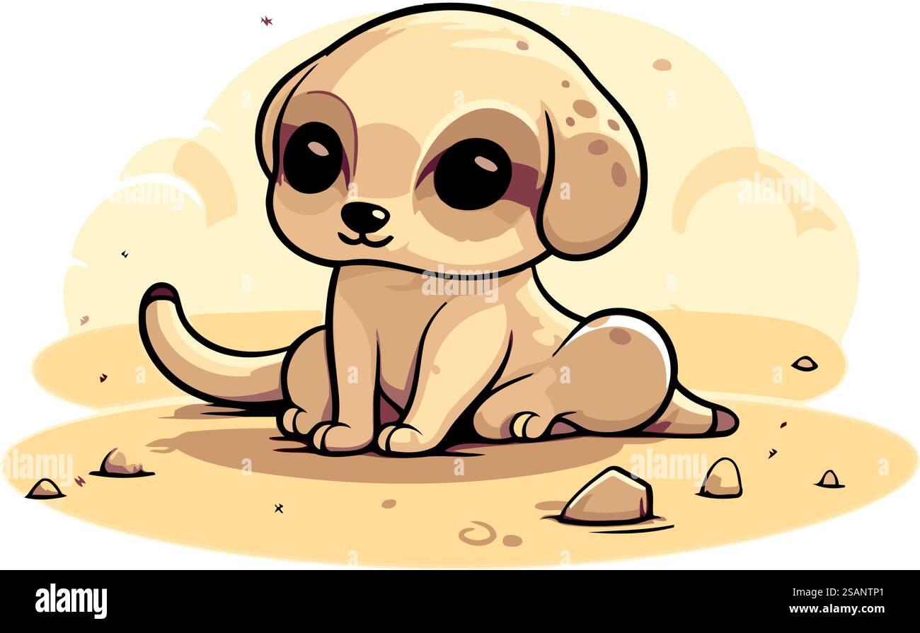 Mignon meerkat de bande dessinée assis sur le sable. Illustration vectorielle Illustration de Vecteur