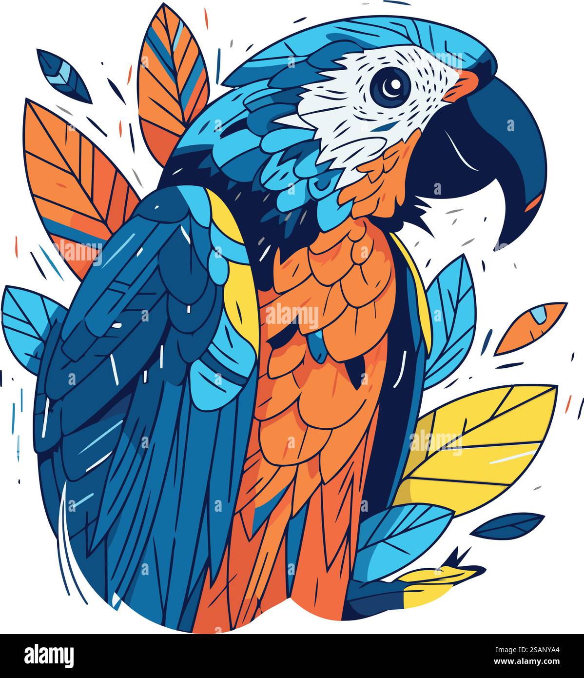 Mignon perroquet coloré. Illustration vectorielle dessinée à la main dans le style de bande dessinée. Illustration de Vecteur