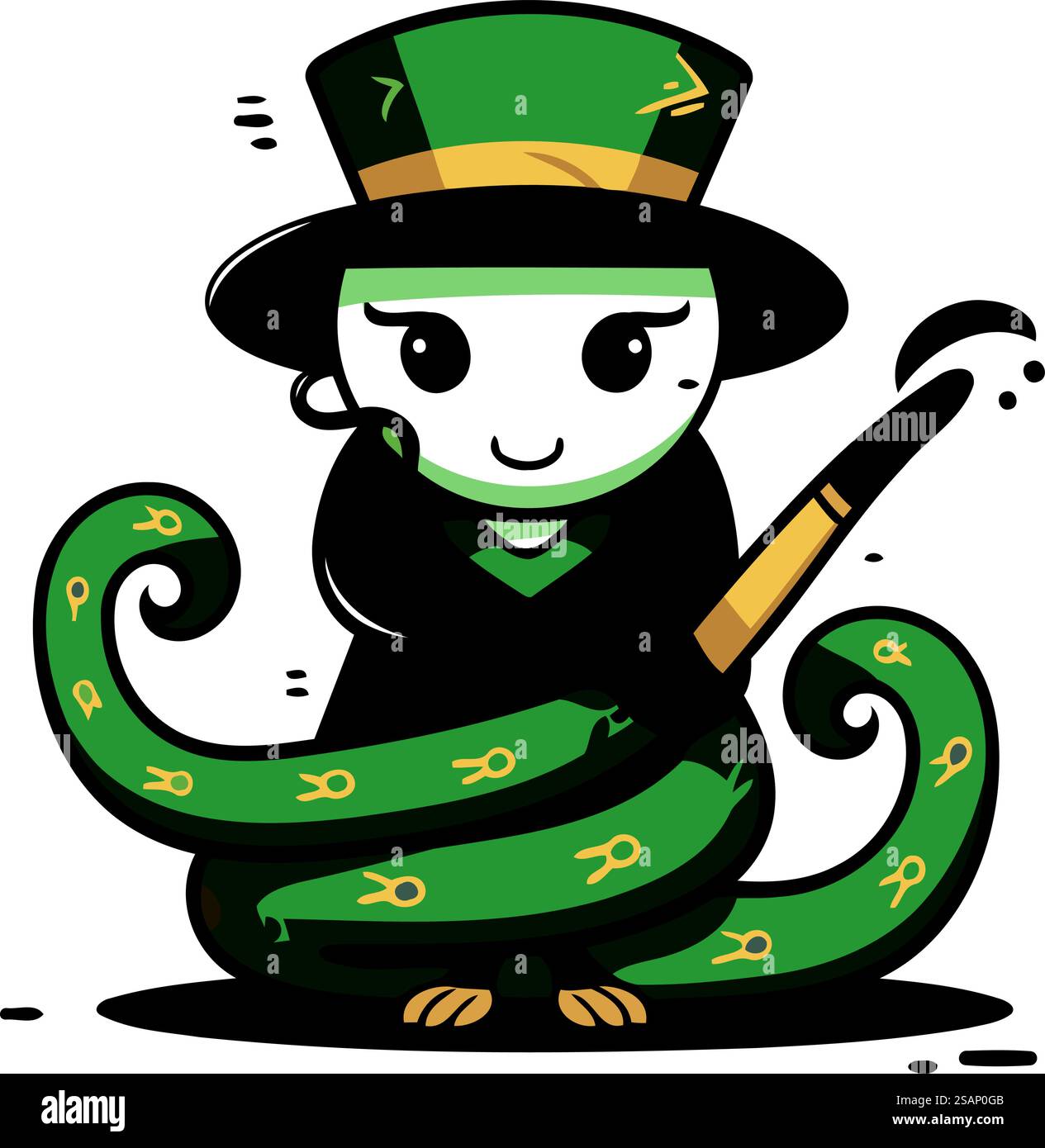 Illustration de mignon serpent portant le costume de Leprechaun Illustration de Vecteur