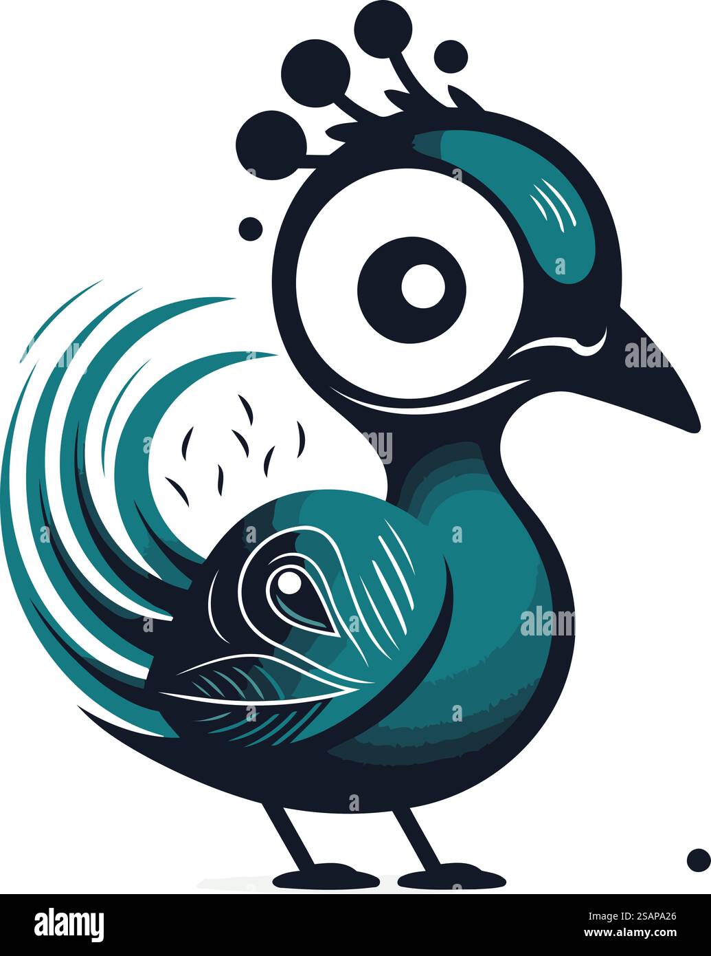 Illustration vectorielle d'un paon de dessin animé mignon avec une couronne sur sa tête. Illustration de Vecteur