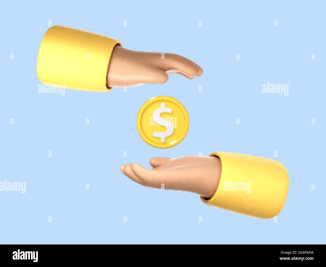 Main de dessin animé 3D avec pièce de monnaie. Protection de l'argent. Économie d'argent, et concept d'entreprise. Illustration vectorielle 3D. Illustration de Vecteur