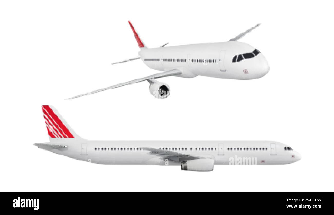 Ensemble d'avions isolé sur fond blanc. Illustration réaliste vectorielle. Illustration de Vecteur Ensemble d'avions isolé sur fond blanc. Illustration réaliste vectorielle. Illustration de Vecteur