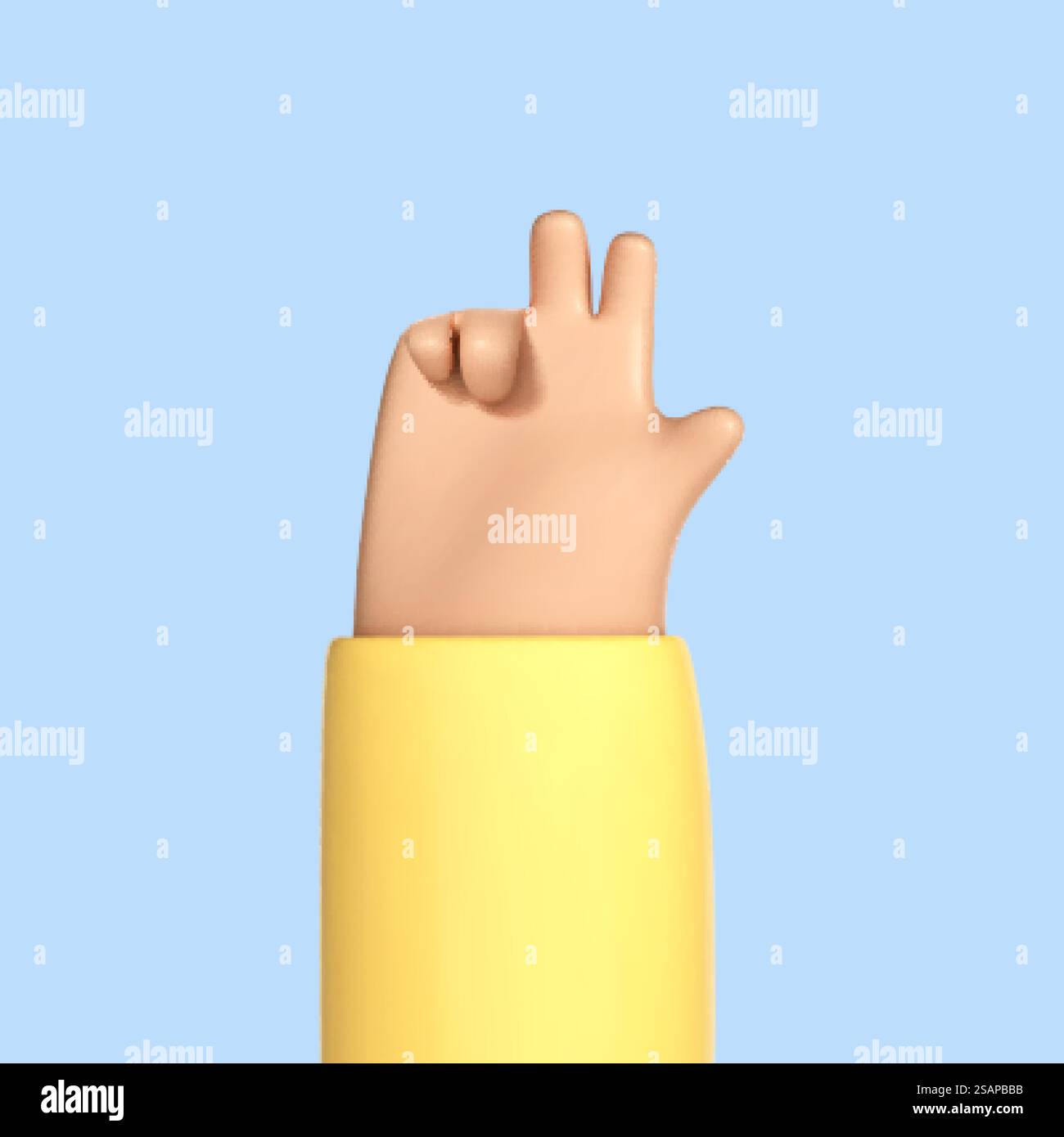 Cartoon main 3d faisant geste de paix ou signe de victoire isolé sur fond bleu. Main de personnage de dessin animé montrant deux doigts.Vector illustration 3D. Illustration de Vecteur