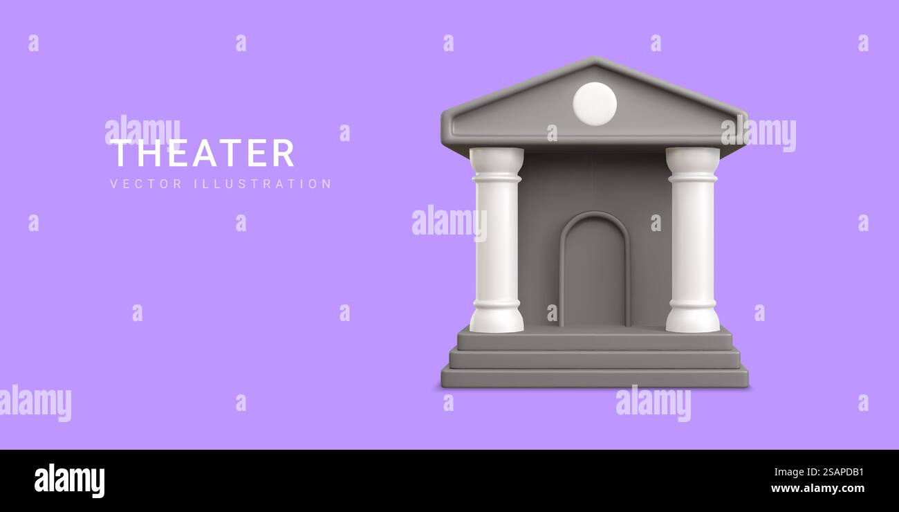 bâtiment de théâtre réaliste 3d avec des colonnes sur fond bleu. Illustration vectorielle. Illustration de Vecteur