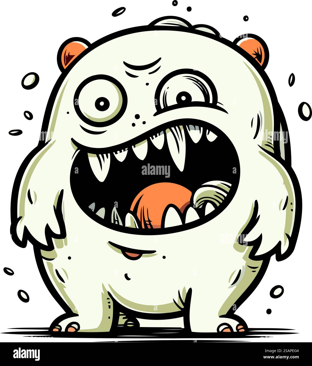 Monstre de dessin animé avec des dents pointues. Illustration vectorielle isolée sur fond blanc. Illustration de Vecteur
