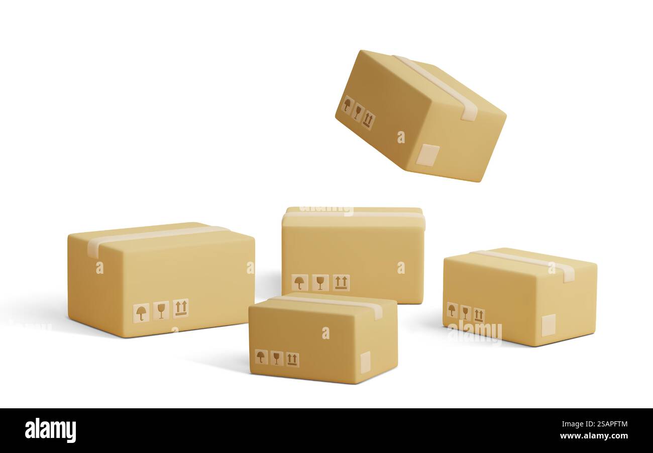 Ensemble de colis. Modèle de forfaits shopping. Boîtes en carton pour l'emballage et le transport de marchandises. Illustration du concept vectoriel.. Illustration de Vecteur