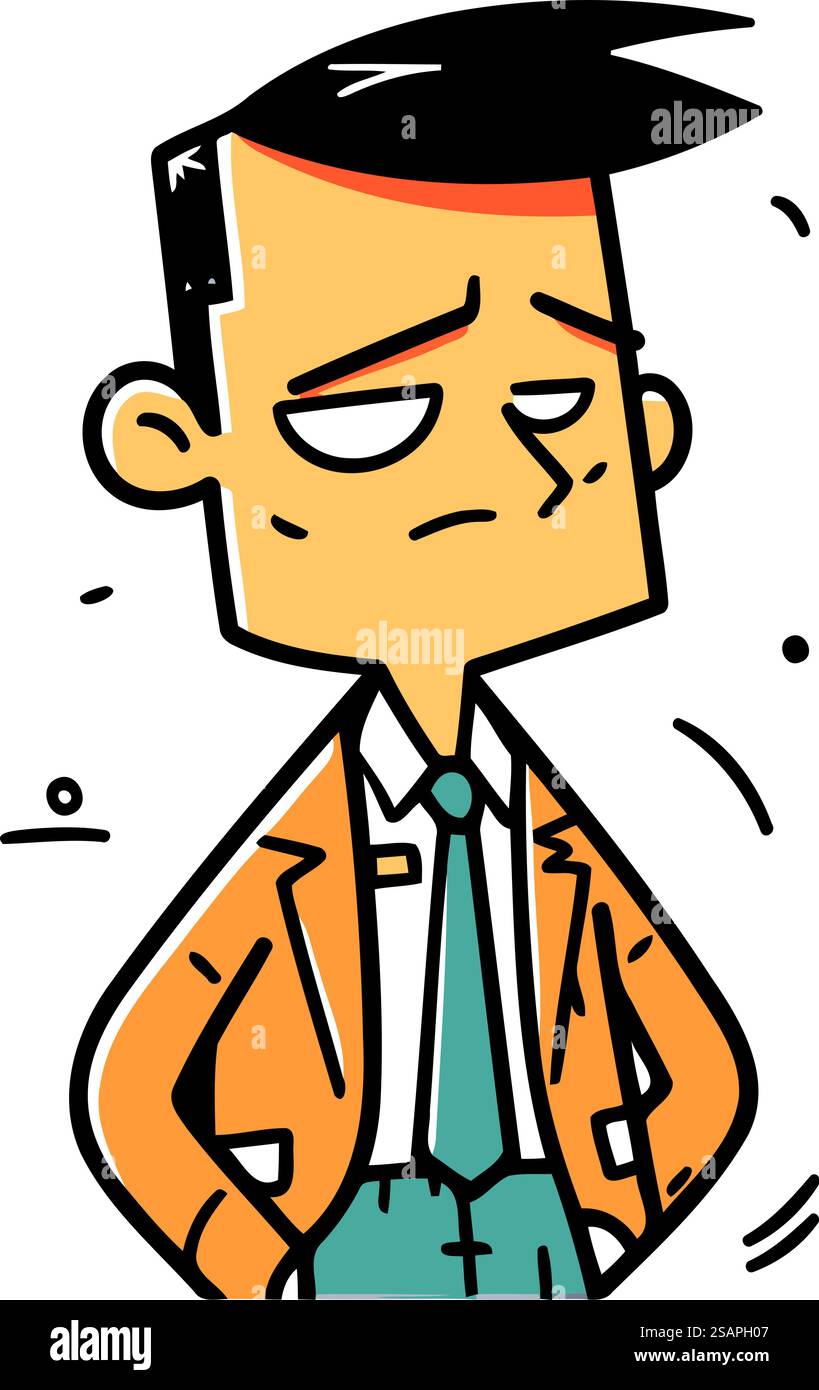 Homme en colère en costume de bureau. Illustration vectorielle dans un style linéaire. Illustration de Vecteur