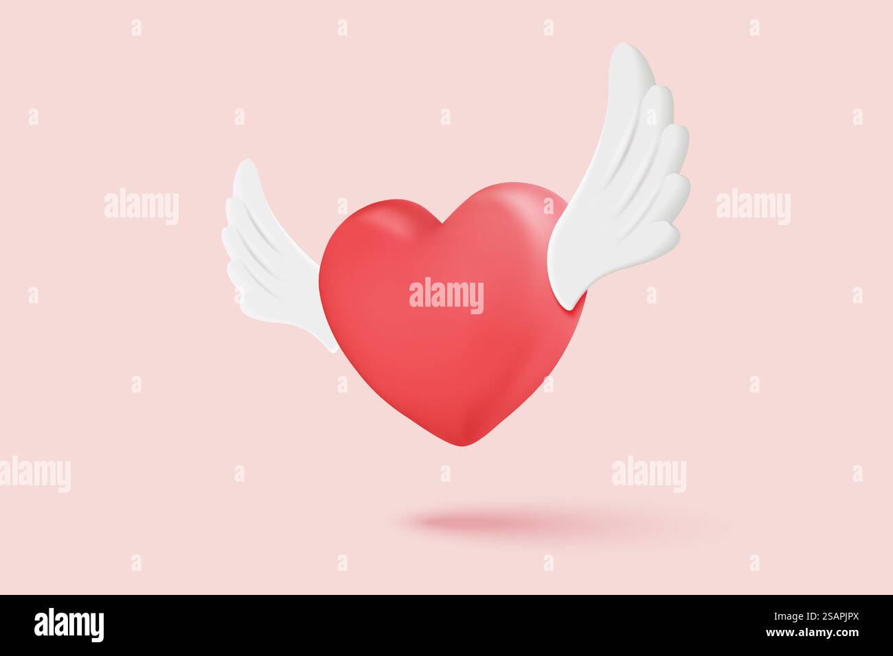 3d romantique composition de la saint-valentin. Valentine & rsquo ; s Day objets décoratifs festifs, forme de coeur avec des ailes est flyer, coeur et amour emoji icône se sentir dans l'amour. illustration de rendu vectoriel d'icône romance 3d. Illustration de Vecteur