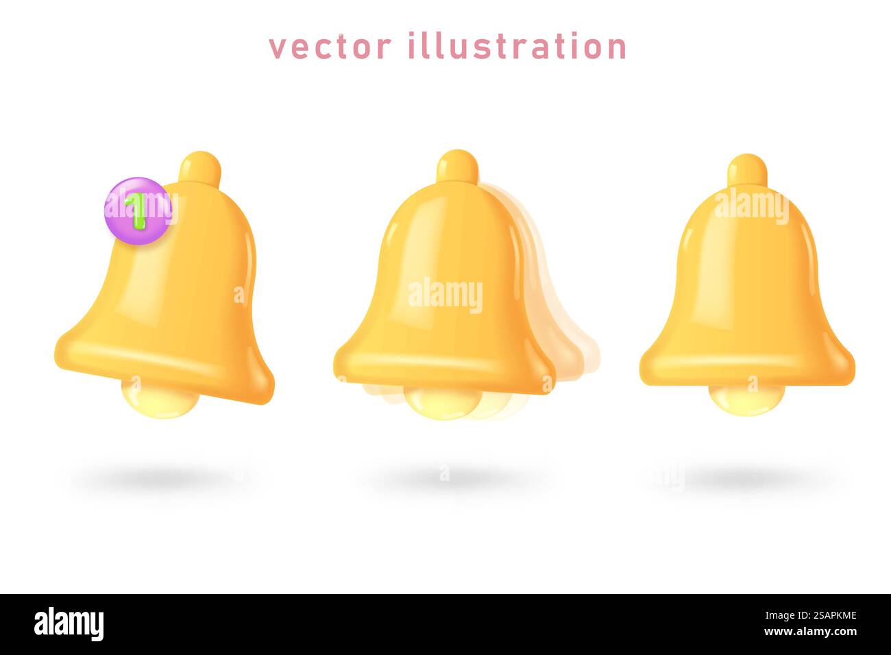 icône de cloche de notification 3d. 3d rendu sonnerie jaune avec nouvelle notification pour rappel de médias sociaux. Icône vectorielle réaliste Illustration de Vecteur