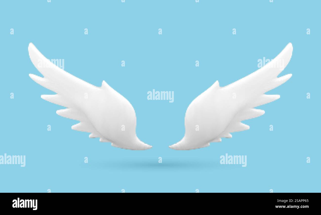 Deux ailes blanches 3D isolées sur fond bleu. Symbole de liberté abstrait. Illustration vectorielle 3D. Illustration de Vecteur