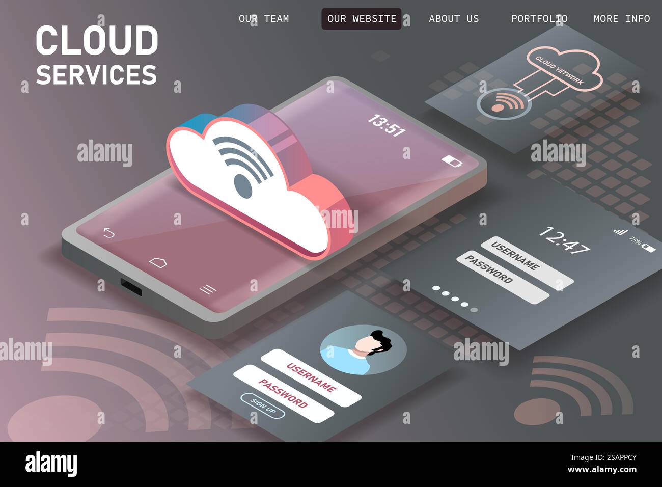 Concept de cloud computing. Protection des données, sécurité de la base de données. Illustration vectorielle dans le style isométrique Illustration de Vecteur