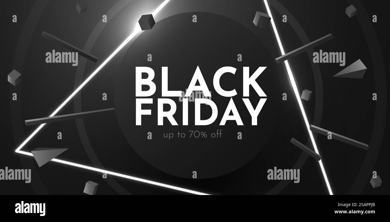 Bannière promotionnelle Premium Black friday. Cadre circulaire noir avec fond néon blanc. Illustration vectorielle. Bannière promotionnelle Premium Black friday. Cadre circulaire noir avec fond néon blanc. Illustration de Vecteur