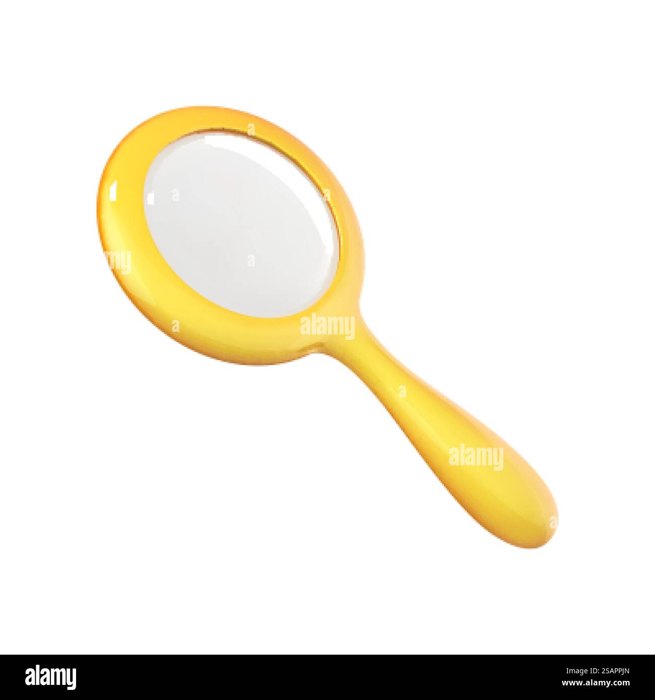 Icône de loupe jaune dans le style de dessin animé 3d isolé sur fond blanc. Illustration vectorielle en plastique loupe volumétrique. Illustration de Vecteur