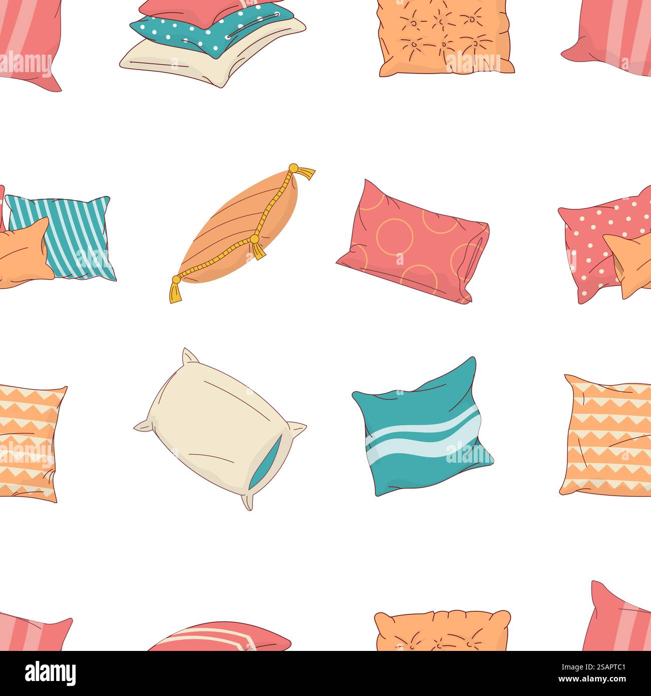 Motif d'oreiller de dessin animé. Impression sans couture avec des éléments textiles de décoration intérieure, des oreillers de couchage et des coussins de canapé. Décoration chambre ou salon isolé sur blanc. Texture d'oreiller vectorielle. Motif d'oreiller de dessin animé. Impression sans couture avec des éléments textiles de décoration intérieure, des oreillers de couchage et des coussins de canapé. Décoration de chambre ou de salon. Texture d'oreiller vectorielle Illustration de Vecteur