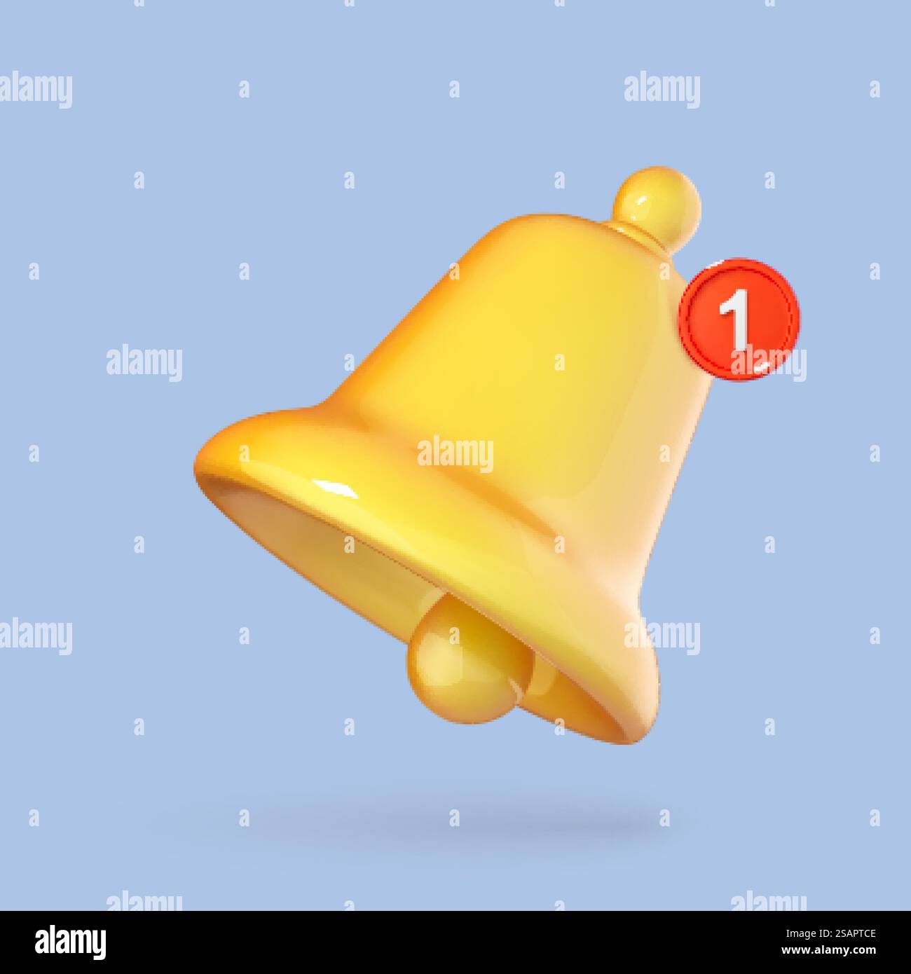 icône de cloche de notification 3d isolée sur fond bleu. sonnerie jaune 3d avec nouvelle notification pour le rappel des médias sociaux. illustration vectorielle de dessin animé 3d. Illustration de Vecteur