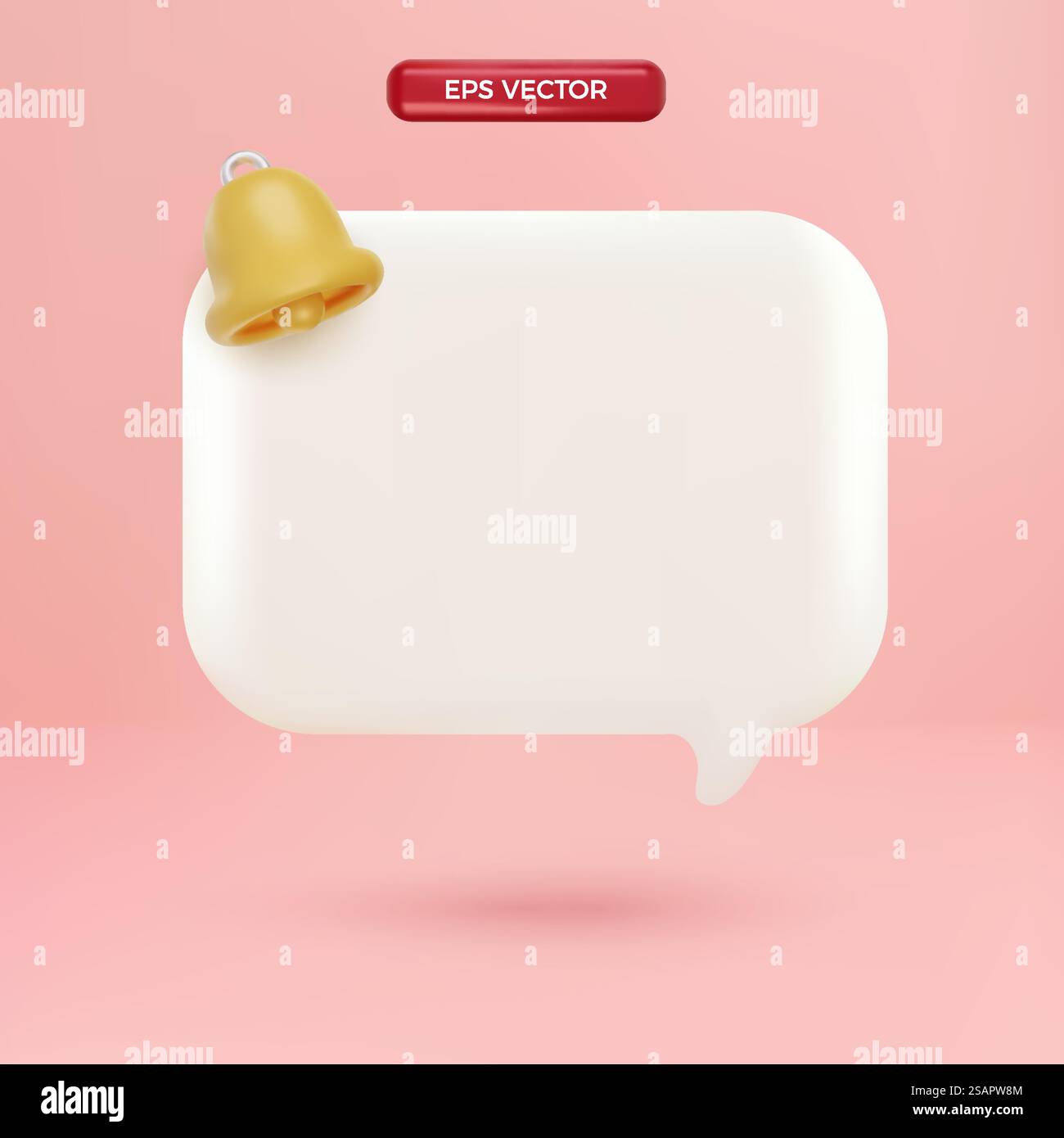 Tableau blanc vierge avec cloche de notification. cloche de rendu 3d. Style de rendu Vector 3D Cartoon Illustration de Vecteur