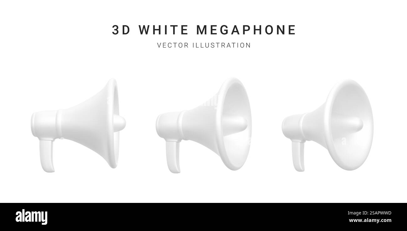 Ensemble de 3d plastique megaphonesisolated sur fond blanc. Illustration vectorielle. Illustration de Vecteur