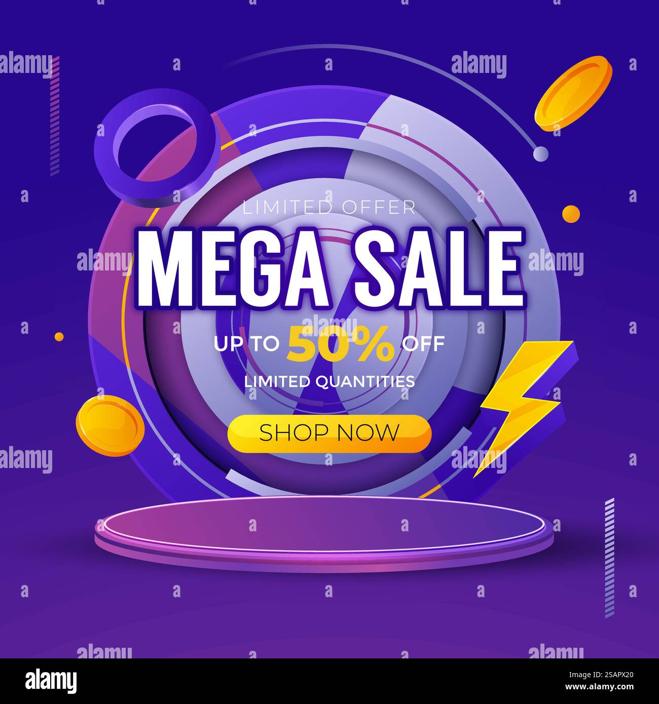 Conception de modèle de bannière de vente MEGA pour le Web ou les médias sociaux. Illustration de Vecteur