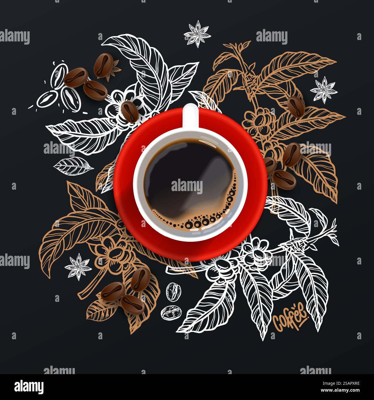 Fond réaliste de temps de café avec tasse de café Illustration de Vecteur