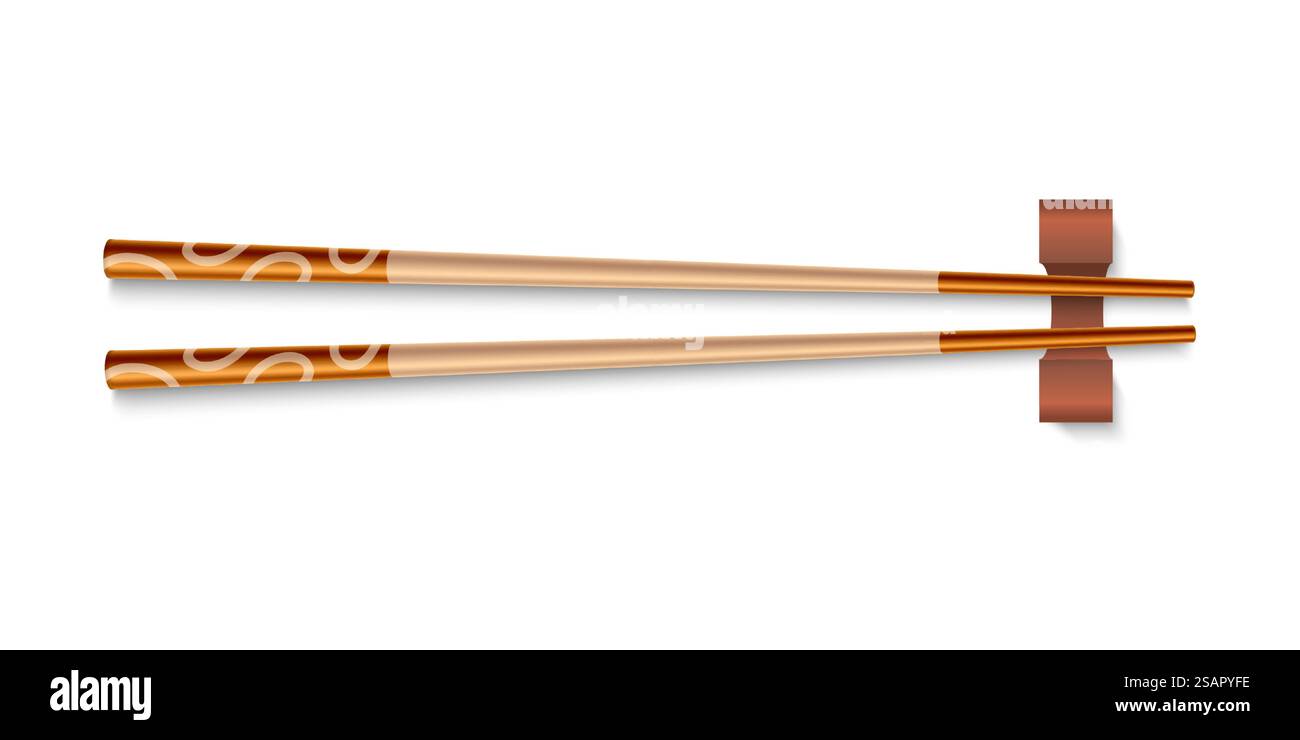 Baguettes alimentaires. Bâtons de bambou 3D réalistes pour la nourriture asiatique nationale. Couverts traditionnels chinois et japonais. Vue de dessus d'ustensiles de cuisine isolés décorés avec une impression géométrique abstraite, jeu d'outils vectoriels. Baguettes alimentaires. Bâtons de bambou 3D réalistes pour la nourriture asiatique nationale. Couverts traditionnels chinois et japonais. Vue de dessus des ustensiles de cuisine décorés avec une impression géométrique abstraite, ensemble vectoriel Illustration de Vecteur
