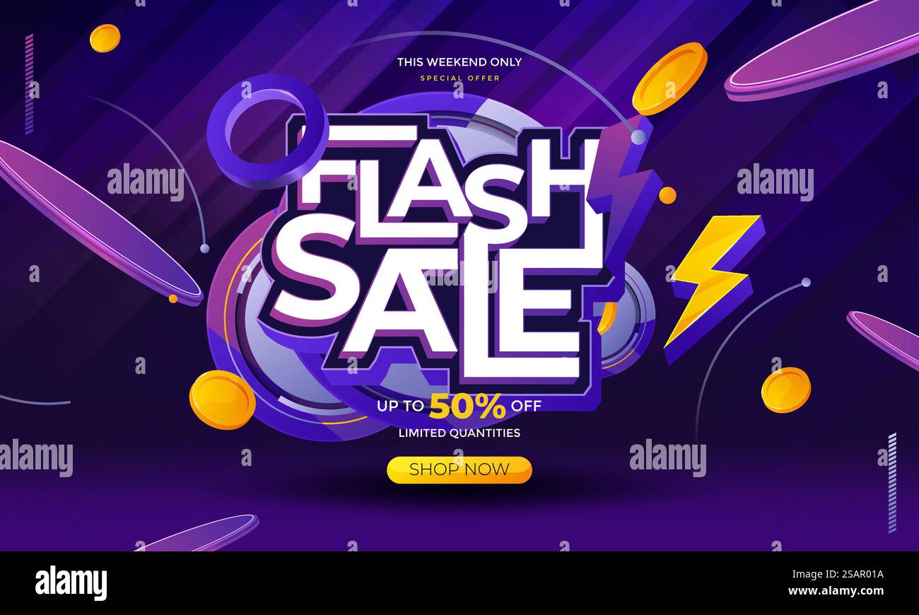 Modèle de bannière promotionnelle de vente Flash avec podium et étiquette de réduction volante, fond de vente et de remise Illustration de Vecteur
