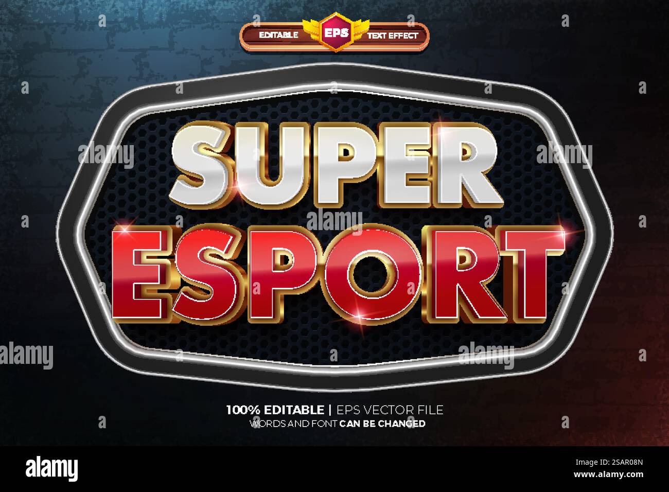 Effet de texte 3D super eSport rouge blanc Illustration de Vecteur