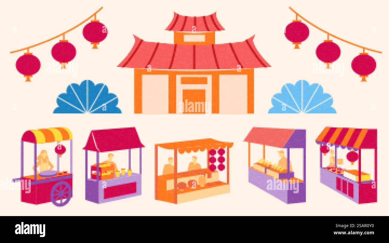 Jeu d'éléments de marché CNY Illustration de Vecteur