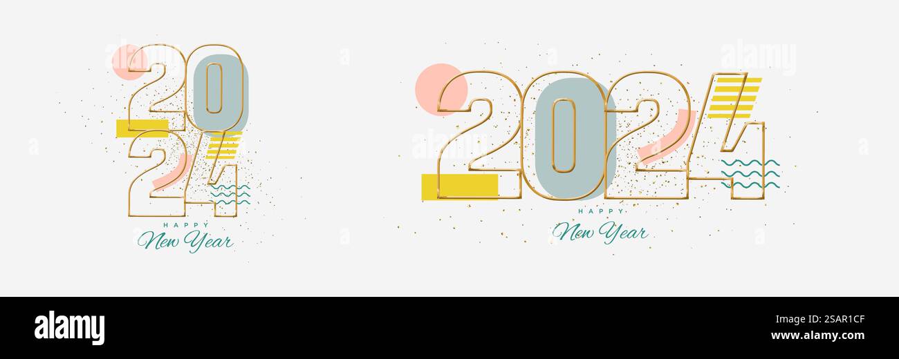 Conception de numéro coloré 2024. Avec un style rétro unique. Conception vectorielle Premium pour les célébrations du nouvel an 2024. Illustration de Vecteur