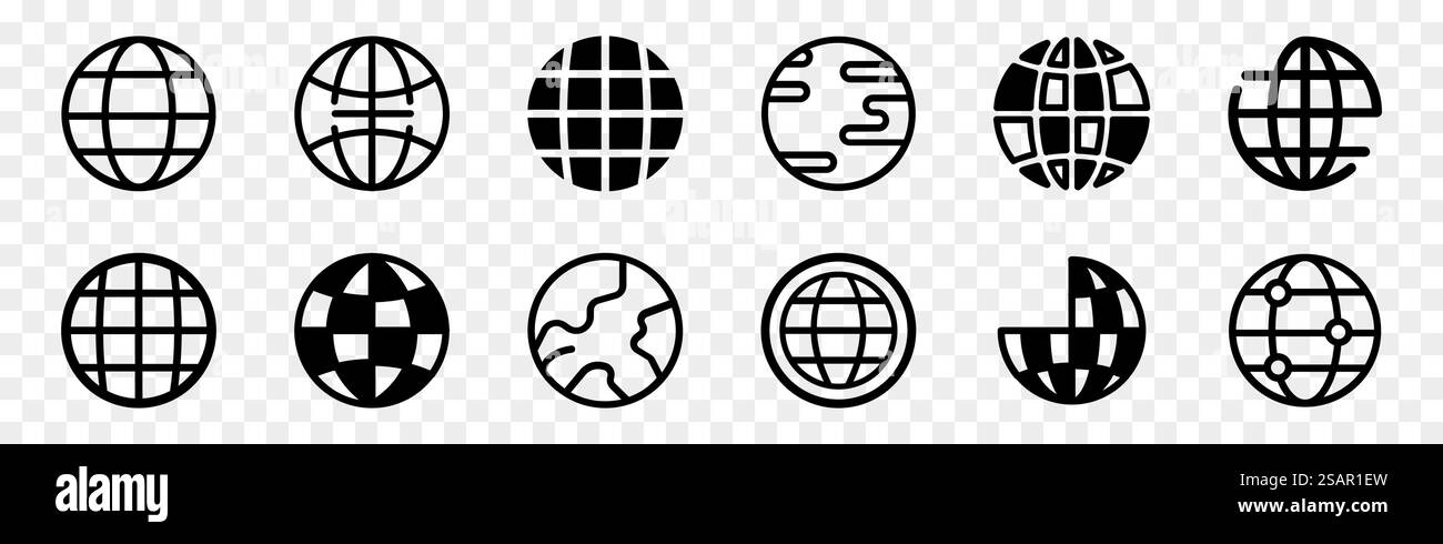 Icônes de globe ou de planète Web en noir. Internet, symboles réseau. Signes Web du monde ou www icônes de globe terrestre. Icônes de globe terrestre Illustration de Vecteur