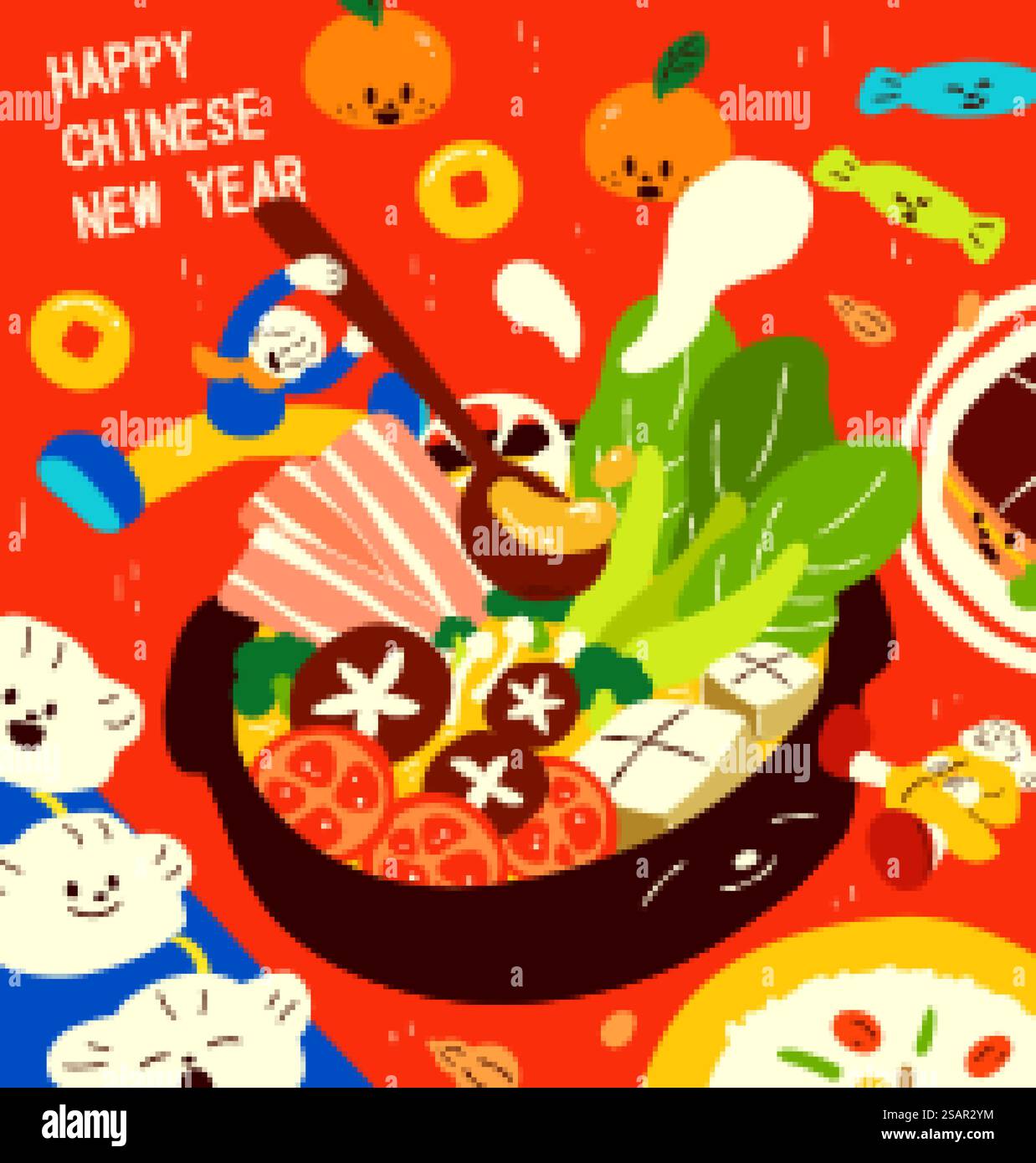 Hotpot de la Réunion pour le nouvel an chinois Illustration de Vecteur