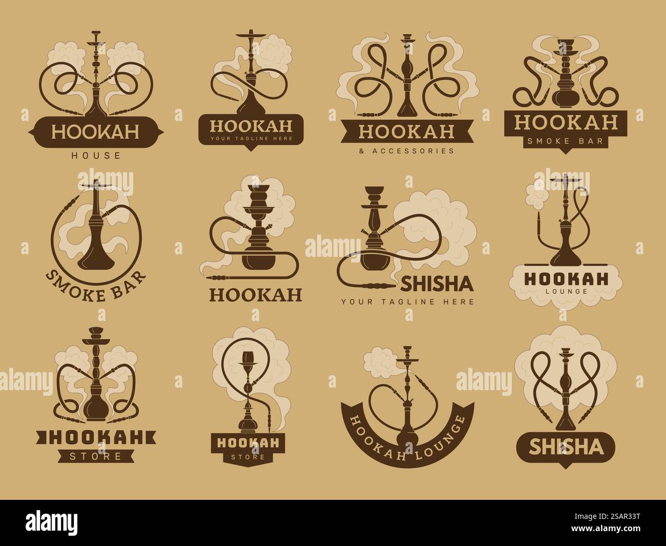 Badges Hookah. Logotypes de club de fumée dans le style oriental logotypes de club de hookah ensemble récent de modèles vectoriels. Illustration de shisha oriental de tabac de salon. Badges Hookah. Logotypes de club de fumée dans le style oriental logotypes de club de hookah ensemble récent de modèles vectoriels Illustration de Vecteur