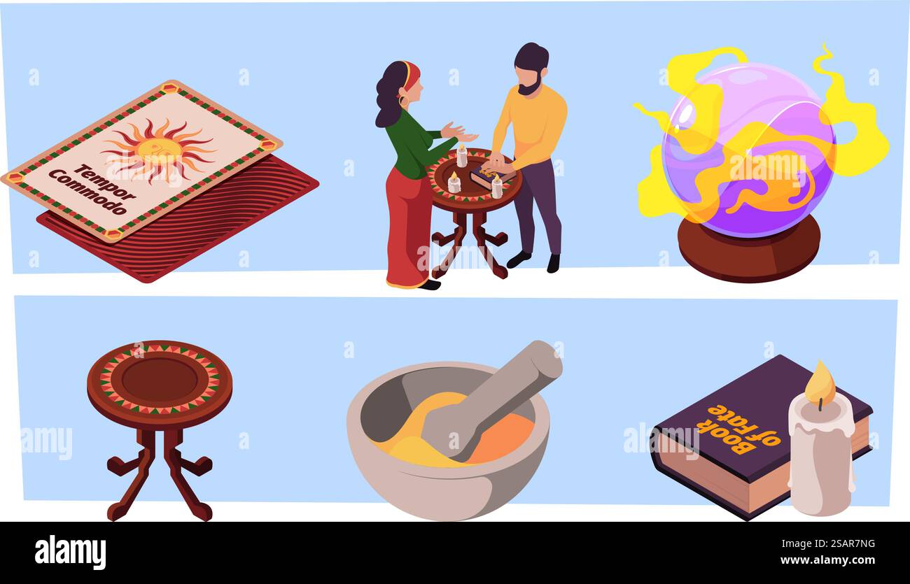 Services magiques. Sorcière avec boule magique et cartes oracle tarro Garish personnages de dessin animé vectoriel et trucs magiciens. Illustration de magie et de mystère sorcellerie, potion magicienne. Services magiques. Sorcière avec boule magique et cartes oracle tarro Garish personnages de dessin animé vectoriel et trucs magiciens Illustration de Vecteur