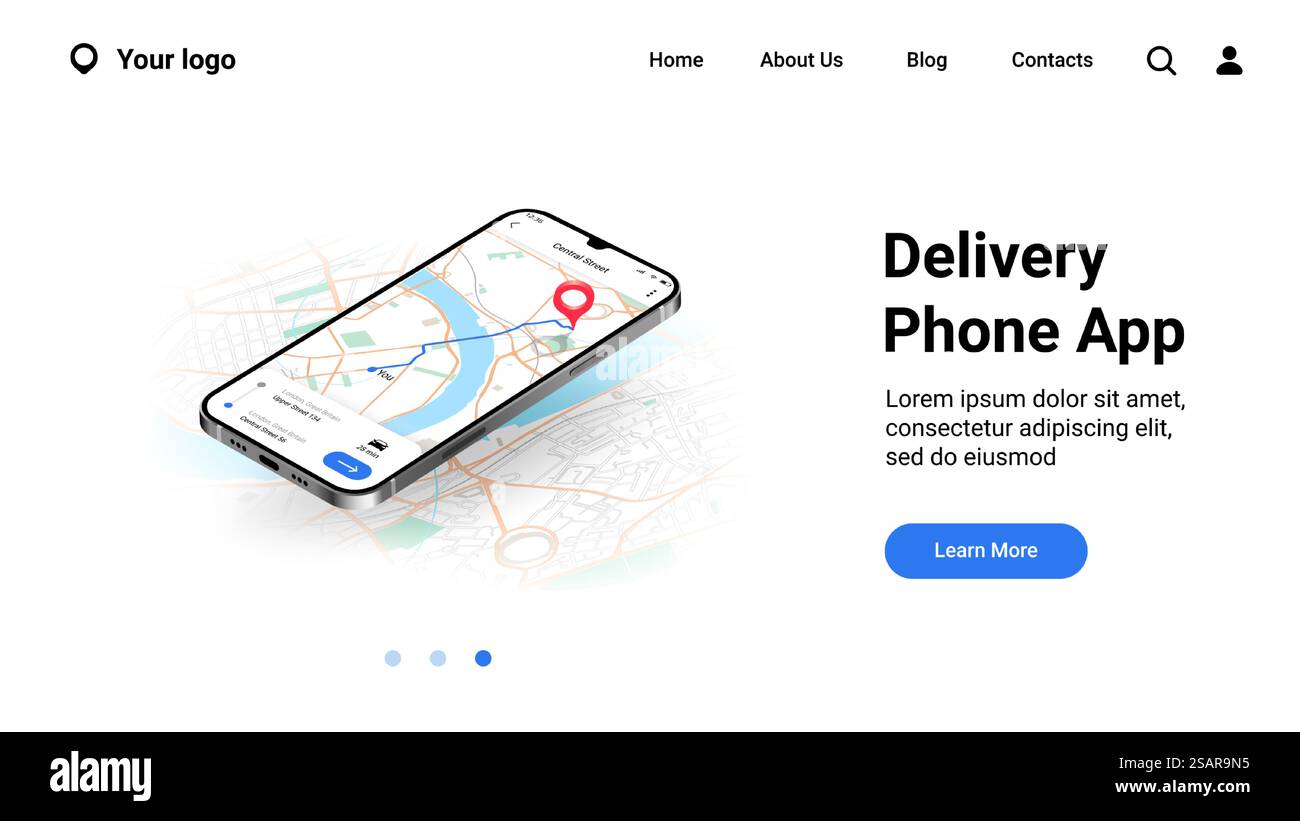 Page d'accueil du plan de la ville du téléphone. Interface D'application de distribution mobile. Itinéraire de coursier de suivi en ligne sur le plan urbain. Website UI conception réaliste, service GPS smartphone avec boutons. Maquette vectorielle Web. Page d'accueil du plan de la ville du téléphone. Interface D'application de distribution mobile. Itinéraire de coursier de suivi en ligne sur le plan urbain. Conception d'interface utilisateur de site Web, service smartphone avec boutons. Maquette vectorielle Web Illustration de Vecteur