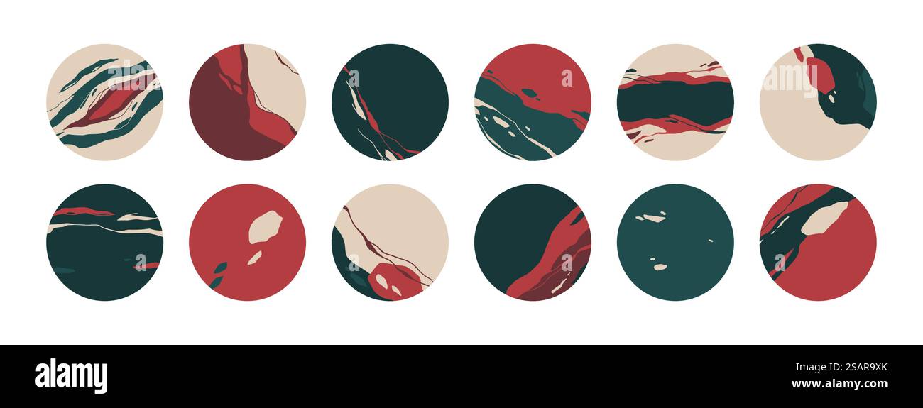 Les points forts sociaux. Articles de presse et histoires tendances bannières rondes minimales. Formes abstraites de cercles artistiques. Texture de marbre liquide. Éclaboussures et gouttes de peinture fluide. Ensemble de modèles décoratifs vectoriels. Les points forts sociaux. Articles de presse et histoires bannières rondes à la mode. Formes de cercle abstraites. Texture de marbre liquide. Éclaboussures et gouttes de peinture fluide. Ensemble de modèles décoratifs vectoriels Illustration de Vecteur
