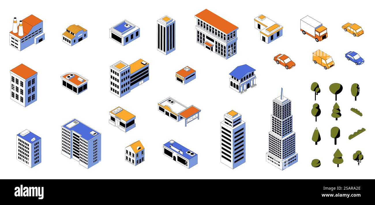 Kit ville isométrique. Bâtiments 3D bas poly constructeur urbain avec des voitures et une architecture moderne. Maisons d'affaires et résidentielles. Magasins ou usines industrielles. Ensemble d'éléments isolés de paysage urbain vectoriel. Kit ville isométrique. Bâtiments 3D bas poly constructeur avec des voitures et une architecture moderne. Maisons d'affaires et résidentielles. Magasins ou usines industrielles. Ensemble d'éléments de paysage urbain vectoriel Illustration de Vecteur