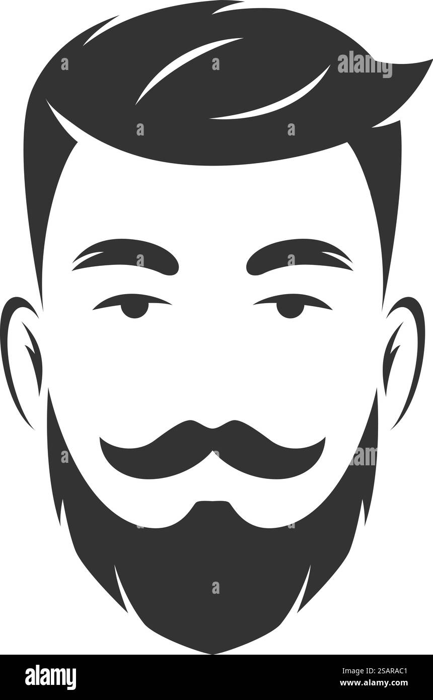 Portrait de visage masculin barbu. Avatar homme noir isolé sur fond blanc. Portrait de visage masculin barbu. Avatar homme noir Illustration de Vecteur