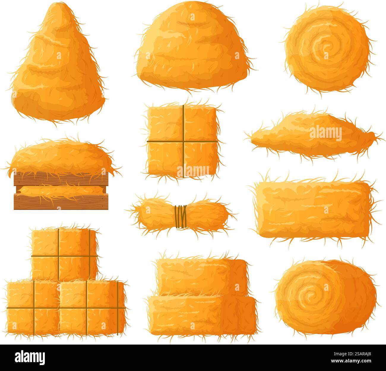 Balle de foin, fenaison agricole, botte de foin en paille séchée, haycock rural. Agriculture haycock, botte de foin séchée, paille et illustration vectorielle de blé. Bottes de foin sèches rurales. Ferme de balles, agriculture de paille de foin. Balle de foin, fenaison agricole, botte de foin en paille séchée, haycock rural. Agriculture haycock, botte de foin séchée, illustration plate vectorielle de paille et de blé. Bottes de foin sèches rurales Illustration de Vecteur