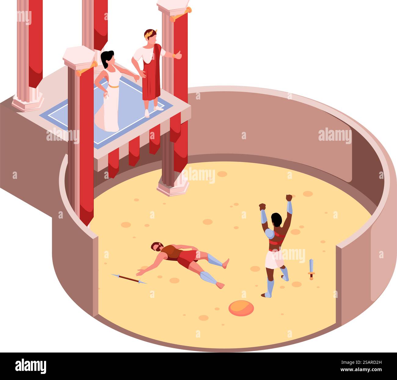 Bataille du Colisée. Combattants de gladiateur avec combat d'armes sur l'arène ronde anciens personnages historiques Garish vecteur de fond isométrique. Illustration de gladiateur à rome Arena. Bataille du Colisée. Combattants de gladiateur avec combat d'armes sur l'arène ronde anciens personnages historiques Garish vecteur de fond isométrique Illustration de Vecteur