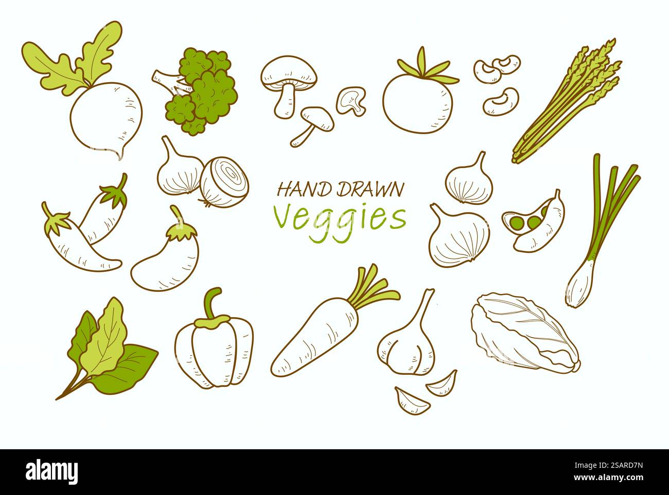Collection de légumes tirée à la main, ensemble de légumes Illustration de Vecteur