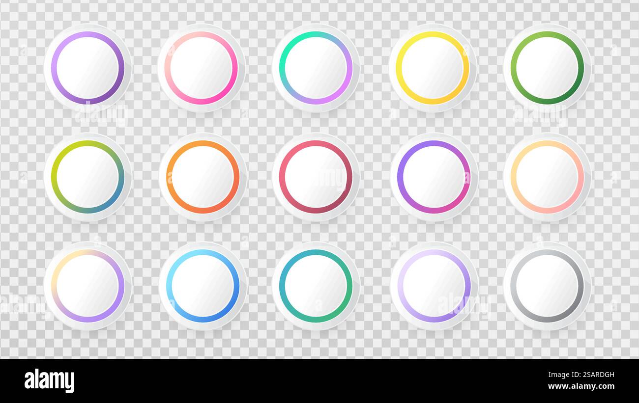 Jeu de vecteurs de bouton vide. Icônes rondes blanches avec des cercles colorés à l'intérieur. Modèle pour la conception Infographics Illustration de Vecteur