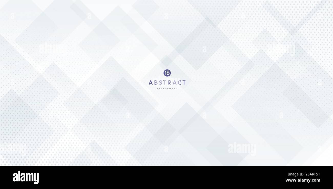 Bannière de couleur argentée de technologie abstraite avec des points en demi-teinte décorer. Blanc et gris doux forme géométrique carrée moderne superposée fond de couche. Design futuriste minimal. Vecteur EPS10 Illustration de Vecteur