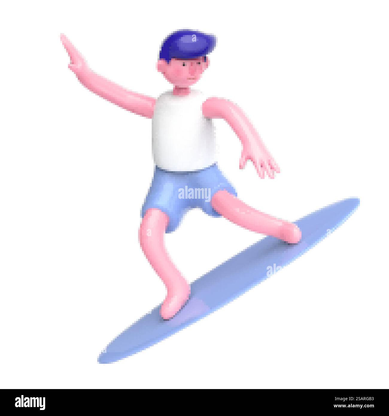 Personnage de surfeur de dessin animé 3D. Illustration de Vecteur