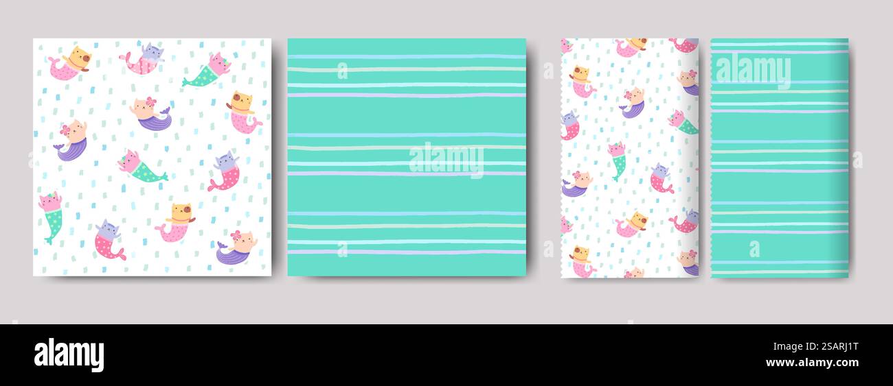 Motifs sans couture pour les enfants, éléments graphiques mignons, éléments avec des sirènes mignonnes, dessinés à la main dans le style Children&rsquo ; s utilisé pour le tissu, le textile, l'impression et le papier peint décoratif Illustration de Vecteur