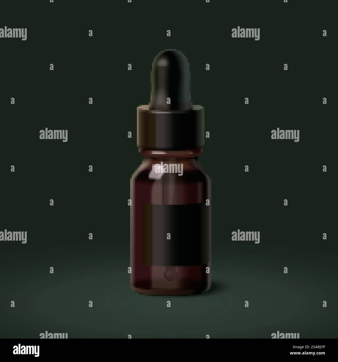 illustration 3d de bouteille compte-gouttes en verre brun. Elément de récipient cosmétique ou médical isolé sur fond vert foncé. bouteille compte-gouttes en verre marron 3d. Illustration de Vecteur