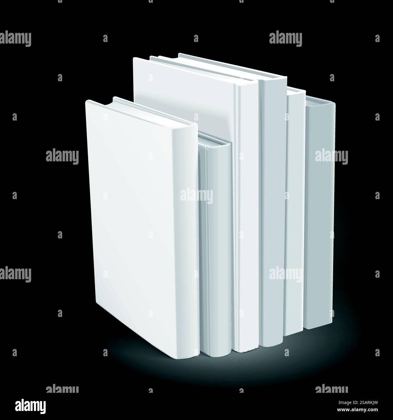 livres blancs à couverture rigide isolés sur fond noir. Illustration 3D.. livres à couverture rigide vierges Illustration de Vecteur
