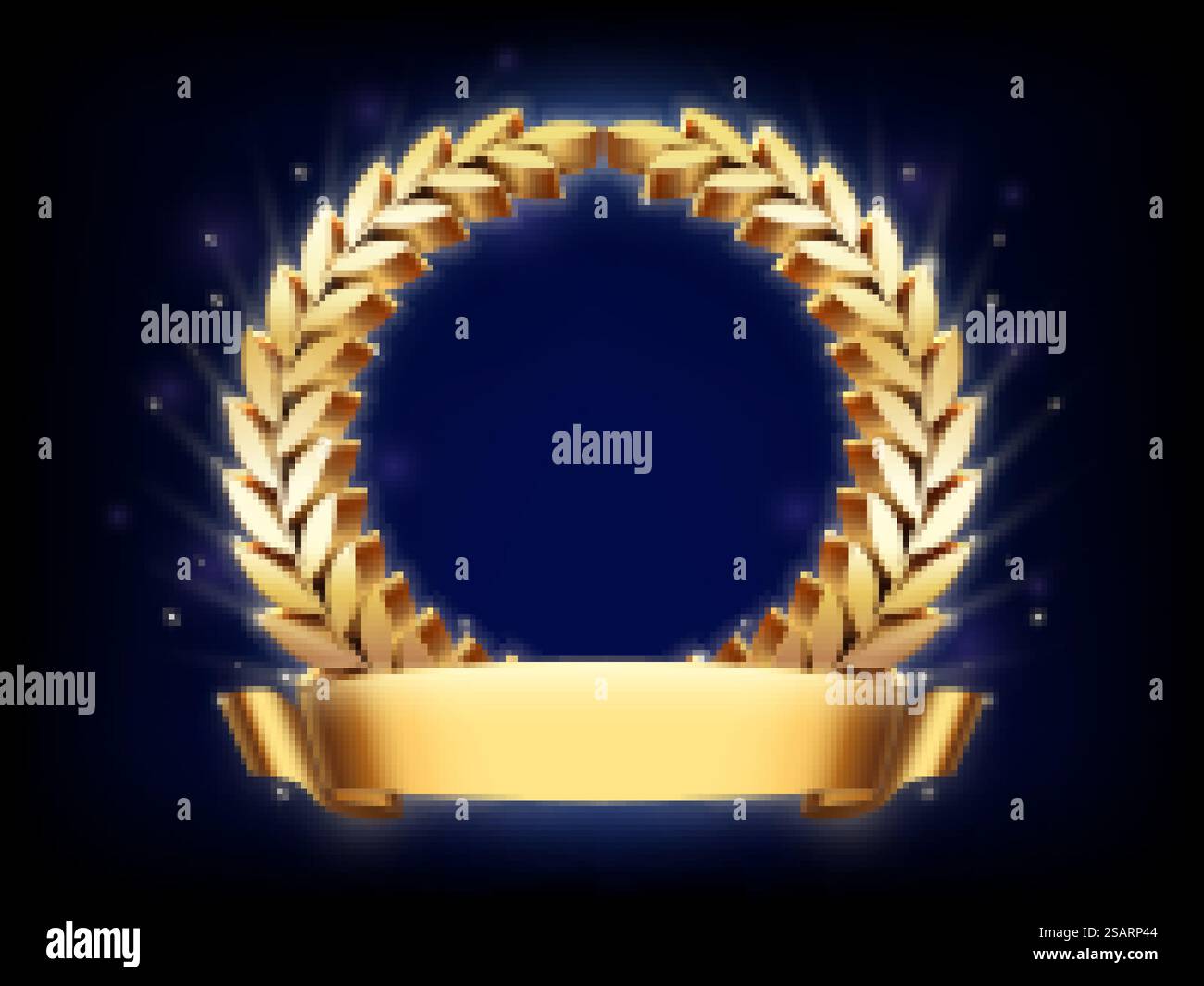 Cadre de couronne de laurier doré. Modèle d'honneur avec branche de cercle d'or, récompense de célébration de victoire et fond de présentation de vecteur d'anneau de champion vip. Trophée avec feuilles et ruban pour le texte. Cadre de couronne de laurier doré. Modèle d'honneur avec branche de cercle d'or, récompense de célébration de victoire et fond de présentation de vecteur d'anneau de champion vip Illustration de Vecteur