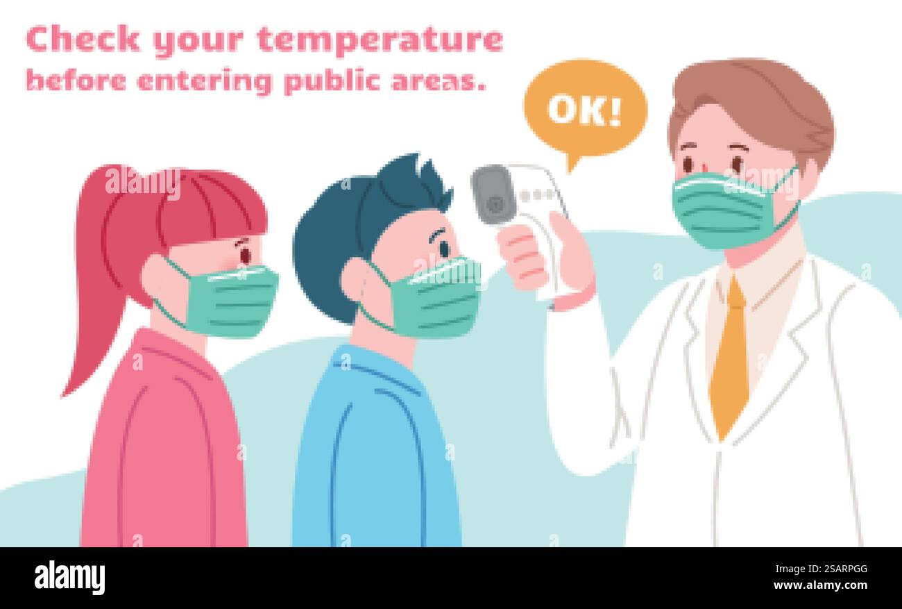 Contrôle de la température corporelle avant l'entrée Illustration de Vecteur